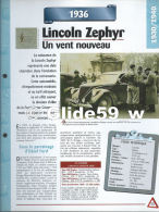 Fiche Lincoln Zephyr (1936) - Un Siècle D'Automobiles (Edit. Hachette) - Automobili