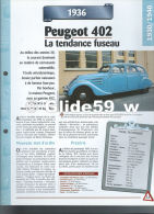 Fiche Peugeot 402 (1936) - Un Siècle D'Automobiles (Edit. Hachette) - Voitures