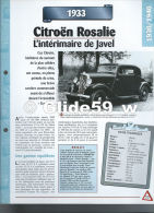 Fiche Citroën Rosalie (1933) - Un Siècle D'Automobiles (Edit. Hachette) - Autos