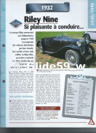 Fiche Riley Nine (1932) - Un Siècle D'Automobiles (Edit. Hachette) - Automobili