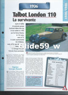 Fiche Talbot London 110 (1936) - Un Siècle D'Automobiles (Edit. Hachette) - Auto's