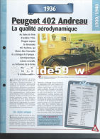 Fiche Peugeot 402 Andreau (1936) - Un Siècle D'Automobiles (Edit. Hachette) - Coches