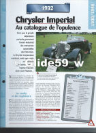 Fiche Chrysler Impérial (1932) - Un Siècle D'Automobiles (Edit. Hachette) - Auto's