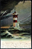 1382 - Ohne Porto - Alte Litho Ansichtskarte Leuchtturm Rothesandleuchtturm Bremerhaven Gel 1902 Sander & Sohn - Bremerhaven