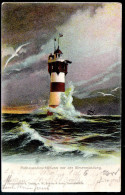 1383 - Ohne Porto - Alte Litho Ansichtskarte Leuchtturm Rothesandleuchtturm Bremerhaven Gel 1902 Sander & Sohn - Bremerhaven