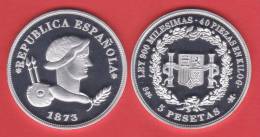 ¡¡¡VERY RARE!!!  FIRST SPANISH REPUBLIC(1.873-1.874)  5 PESETAS 1.873 #18-73 PLATA/SILVER   SC/UNC  Ita. DL-10.070 - Essais & Refrappes