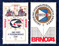 CSSR 1970 PRAGA-BRNO + 1974 BRNO 74 N. 2 CINDERELLA VIGNETTE MNH** - Variétés Et Curiosités