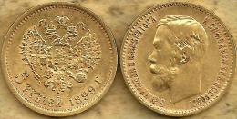 RUSSIA 5 ROUBLES EAGLE EMBLEM FRONT TSAR NICOLAS II HEAD BACK 1899 AU GOLD KM? READ DESCRIPTION CAREFULLY !!! - Rusland