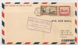 NEW ZEALAND - Vf 1940 AIR MAIL COVER SERVICE NEW ZEALAND-USA Via NEW CALEDONIA - CANTON And HAWAI - Yvert #201-206 - - Corréo Aéreo