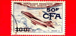 REUNION - Usato - 1954 - Mystère IV 100F - Sovrastampato 50 CFA  Su 100 - P. Aerea - Posta Aerea