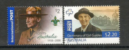 Centenaire Scoutisme En Australie,Robert Baden-Powell  Olave St Clair Baden-Powell. 2 T-p Oblit. NO CTO., Haute Faciale. - Used Stamps