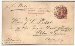ARGENTINA ENTERO POSTAL A ALEMANIA POR BUQUE LA PLATA 1895 - Postal Stationery