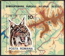 ROMANIA, 1985, Retezat National Park, Lynx, Maps, Animals,  Big Cats, Souvenir Sheet, MNH (**), LPMP 1136 - Nuevos