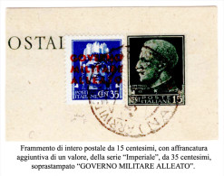 Napoli-00128a-A  - 1943:Francobollo Da 35 C. Su Frammento Di Intero Postale, Sopratampato "Governo Militare Alleato" - - Occup. Anglo-americana: Napoli