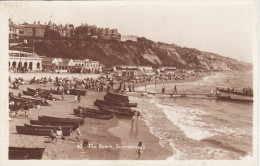Vintage Sepia RP Postcard The Beach Bournemouth Dorset Sea Sand Boats Bathers - Bournemouth (bis 1972)