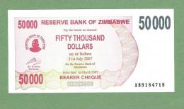 ZIMBABWE P47  50.000  DOLLARS  1.3.2007 To 31.7.2007 #AB Signature 5  UNC. - Simbabwe
