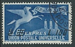 1957 SAN MARINO USATO ESPRESSO SOPRASTAMPATO 100 SU 80 LIRE - M14-9 - Francobolli Per Espresso