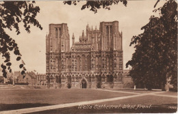 Vintage Sepia Postcard Wells Cathedral West Front Somerset Francis Frith - Wells