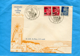 MARCOPHILIE-Algérie*-enveloppe Illustrée   "JOURNEE Du TIMBRE 1946-cad Alger -29 Juin - Stamp-N°247 Blasons Surchargés - Brieven En Documenten