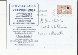 Chevilly-Larue  94   Enveloppe Timbrée De La  Bourse Aux Cartes Postale Et Timbres En-Fevrier 2014 - Chevilly Larue