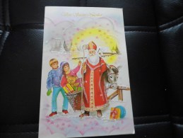 CARTE REPRESENTANT    ST NICOLAS  AVEC SON ANE ET DES ENFANTS - Sinterklaas