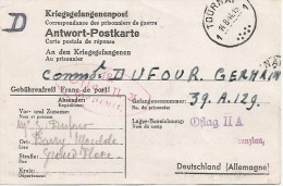 Kriegsgefangenenpost Prisonnier Guerre 1944 Griffe Tampon Oflag II A Prenzlau Censure Départ De Barry MauldeTournai - Guerre 40-45 (Lettres & Documents)