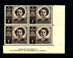 AUSTRALIA - 1948  PRINCESS NO WMK BLOCK OF 4 IMPRINT MINT NH  SG 222a - Neufs