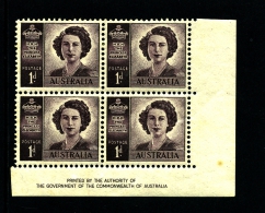 AUSTRALIA - 1948  PRINCESS NO WMK BLOCK OF 4 IMPRINT MINT NH  SG 222a - Ongebruikt