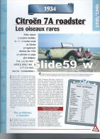 Fiche Citroën 7 A Roadster (1934) - Un Siècle D'Automobiles (Edit. Hachette) - Voitures