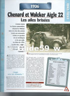 Fiche Chenard Et Walcker Aigle 22 (1936) - Un Siècle D'Automobiles (Edit. Hachette) - Autos