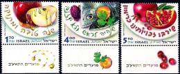 ISRAEL 2011 - Jewish New Year Festivals - Apple - Honey - Fish - Pomegranate - A Set Of 3 Stamps With Tabs- MNH - Judaisme