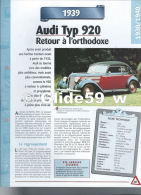 Fiche Audi Typ 920 (1939) - Un Siècle D'Automobiles (Edit. Hachette) - Coches