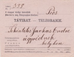 HUNGARY 1875 TELEGRAM  VERY RARE! COVER. - Telegraaf