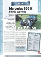 Fiche Mercédès 500 K (1934) - Un Siècle D'Automobiles (Edit. Hachette) - Automobili