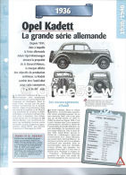 Fiche Opel Kadett (1936) - Un Siècle D'Automobiles (Edit. Hachette) - Coches