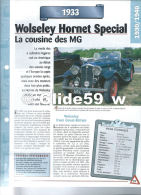 Fiche Wolseley Hornet Special (1933) - Un Siècle D'Automobiles (Edit. Hachette) - Autos