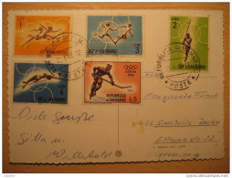 San Marino Italy 1965 Saar Germany 5 Stamp Olympic Games Ice Hockey Pole Jump Athletics On Folded Post Card Italia Ca... - Cartas & Documentos