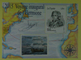 FRANCE 2015 Voyage Inaugural De L'HERMIONE  2015 SP&M Bloc Neuf Dédicacé. - Covers & Documents