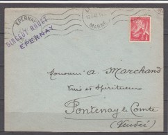 KRAG  De  EPERNAY  Marne    Le 12 1 1941 Sur Lettre   Pour FONTENAY LE COMTE     Iris 1f Rouge - 1939-44 Iris