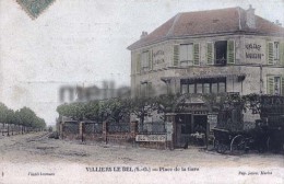 Cpa Villiers Le Bel (95) Place De La Gare , Maison E Poulain , Buvette , Billard , Restaurant . Calèche , Animée 1905 - Villiers Le Bel