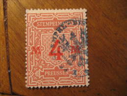 PREUSSEN Prussia 4 M Stempelmarke Revenue Fiscal Tax Postage Due Official GERMANY - Sonstige & Ohne Zuordnung