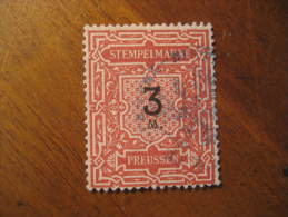 PREUSSEN Prussia 3 M Stempelmarke Revenue Fiscal Tax Postage Due Official GERMANY - Sonstige & Ohne Zuordnung