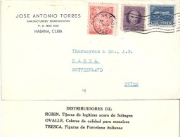 Motiv Brief  "Torres, Manufacturers' Representative, Habana" - Basel           1952 - Storia Postale