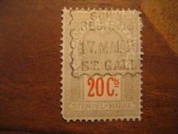 Canton St. GALLEN 1910 20c Stempel Marke Revenue Fiscal Tax Postage Due Official Switzerland - Steuermarken