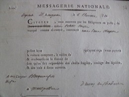 Montpellier Révolution Messagerie Nationale D'Avignon Par Les Diligences Poste Blouquère - 1800 – 1899