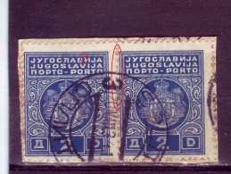 PORTO-COAT OF ARMS-2 DIN-PAIR-ERROR-POSTMARK-SPLIT-SPALATO-CROATIA-YUGOSLAVIA-1931 - Strafport