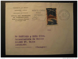 MONACO Monte Carlo Monte-Carlo 1956 To Barcelona Espagne Spain Sun Sol Cancel Radio Antenne Stamp Cote D' Azur France - Covers & Documents