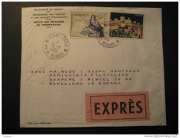 MONACO Monte Carlo Monte-Carlo 1965 To Barcelona Carteria Urgente Spain Espagne España Expres Label Cote D' Azur - Cartas & Documentos