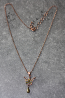 Collier Fantaisie (chaîne + Pendentif) Couleur Cuivre Avec Verroterie Et Perle Poire Noire En Verre également - Necklaces/Chains