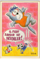 CPM       ILLUSTRATEUR    BARBEROUSSE       IL FAUT SAVOIR SE DEFOULER    SOURIS QUI SHOOTE DANS LE DERRIERE D UN CHAT - Barberousse